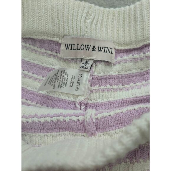 Willow & Wind Crochet Knit Shorts Lilac and White Stripes Size Medium Lounge Swi - Picture 4 of 6